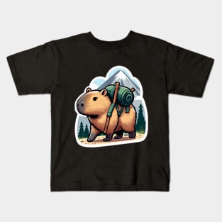 Cute capybara hiking funny Kids T-Shirt